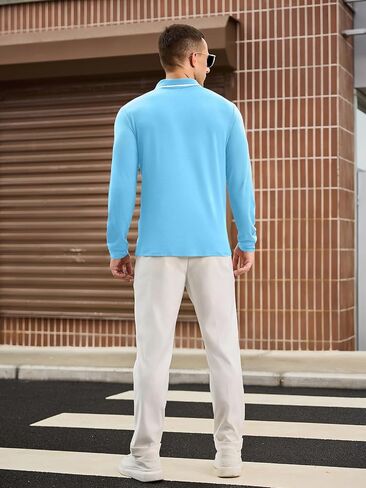 Mens Polo Shirts Long Sleeve Lightweight Casual Collared Polo Shirt Vintage Golf T Shirts Old Money Tops with Pocket in Saudi Arabia