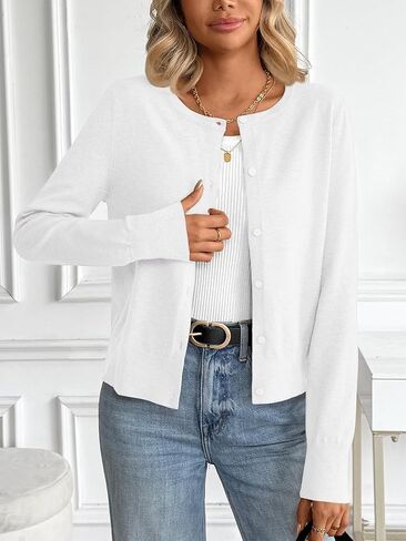 LILLUSORY Womens Cropped Cardigan Crew Neck Fall Cute Sweaters Button Down Knit Bolero Open Front Shrug for Dresses 2025 in Saudi Arabia