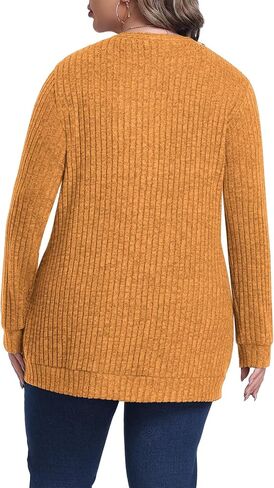 Lastshe Women's Plus Size Cardigan Sweaters Button Down Long Sleeve Fall Cardigans Knit Outwear with Pockets in Kuwait