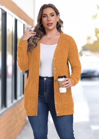 Lastshe Women's Plus Size Cardigan Sweaters Button Down Long Sleeve Fall Cardigans Knit Outwear with Pockets in Kuwait