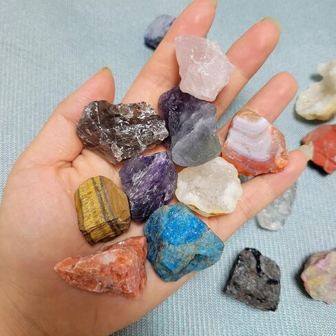 15 لونًا من بلورات الطاقة وأحجار الشفاء، مجموعة متنوعة من البلورات الخام السائبة 1-1.5 بوصة أحجار كريمة كبيرة للهبوط والريكي والويكا والشاكرا (اللون C) in Kuwait