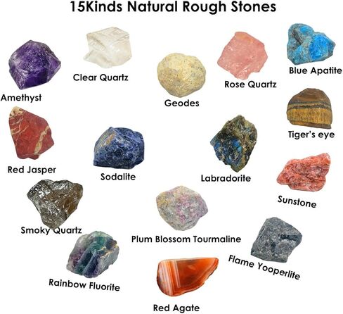 15 لونًا من بلورات الطاقة وأحجار الشفاء، مجموعة متنوعة من البلورات الخام السائبة 1-1.5 بوصة أحجار كريمة كبيرة للهبوط والريكي والويكا والشاكرا (اللون C) in Kuwait