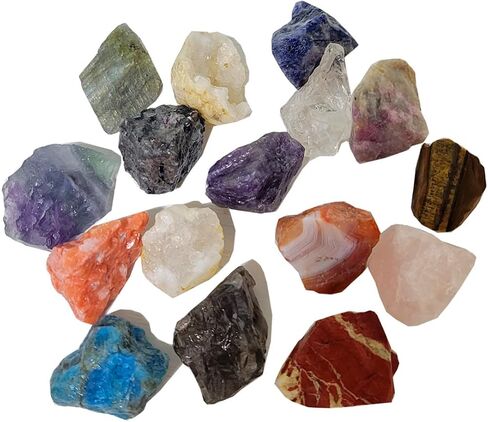 15 لونًا من بلورات الطاقة وأحجار الشفاء، مجموعة متنوعة من البلورات الخام السائبة 1-1.5 بوصة أحجار كريمة كبيرة للهبوط والريكي والويكا والشاكرا (اللون C) in Kuwait