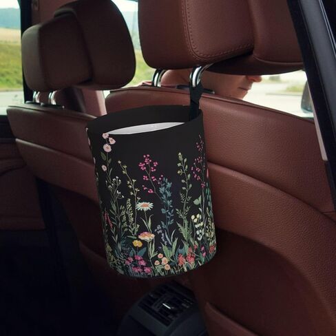 Car Trash Can Hanging, Wildflower Plant Waterproof Auto Garbage Bin Universal Vehicle Waste Container, 3.5L Capacity in Saudi Arabia
