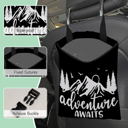 مغامرة تنتظر حقيبة قمامة السيارة، حقيبة قمامة السيارة الصغيرة المقاومة للماء على شكل جبل طبيعي معلقة خلف المقعد، حقيبة قمامة السيارة معلقة برباط مع مشبك قابل للتعديل لإكسسوارات السيارة in Kuwait