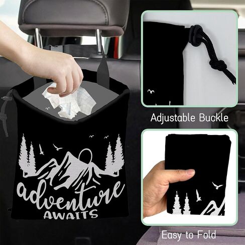مغامرة تنتظر حقيبة قمامة السيارة، حقيبة قمامة السيارة الصغيرة المقاومة للماء على شكل جبل طبيعي معلقة خلف المقعد، حقيبة قمامة السيارة معلقة برباط مع مشبك قابل للتعديل لإكسسوارات السيارة in Kuwait