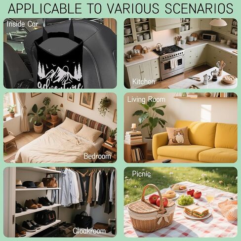 مغامرة تنتظر حقيبة قمامة السيارة، حقيبة قمامة السيارة الصغيرة المقاومة للماء على شكل جبل طبيعي معلقة خلف المقعد، حقيبة قمامة السيارة معلقة برباط مع مشبك قابل للتعديل لإكسسوارات السيارة in Kuwait