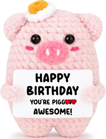 Funny Birthday Gifts for Women Friends Daughter Crochet Pink Pig Happy Birthday Unique for Best Friend Sister Teens Girls Girlfriend Wife Handmade Knitted Emotional Animals for Coworker Boss Decor in Saudi Arabia