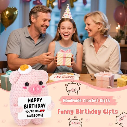 Funny Birthday Gifts for Women Friends Daughter Crochet Pink Pig Happy Birthday Unique for Best Friend Sister Teens Girls Girlfriend Wife Handmade Knitted Emotional Animals for Coworker Boss Decor in Saudi Arabia