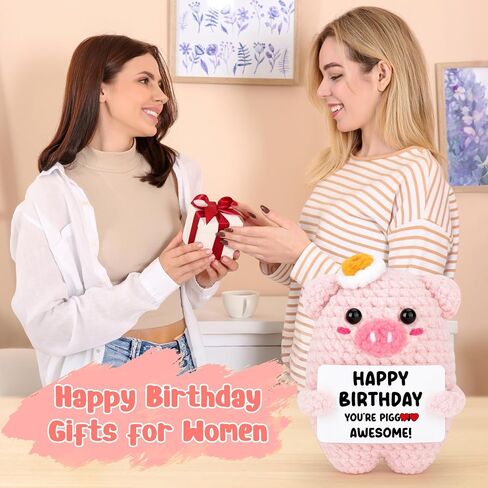 Funny Birthday Gifts for Women Friends Daughter Crochet Pink Pig Happy Birthday Unique for Best Friend Sister Teens Girls Girlfriend Wife Handmade Knitted Emotional Animals for Coworker Boss Decor in Saudi Arabia