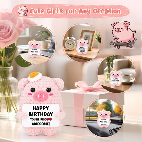 Funny Birthday Gifts for Women Friends Daughter Crochet Pink Pig Happy Birthday Unique for Best Friend Sister Teens Girls Girlfriend Wife Handmade Knitted Emotional Animals for Coworker Boss Decor in Saudi Arabia