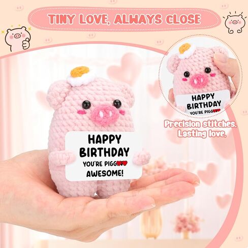 Funny Birthday Gifts for Women Friends Daughter Crochet Pink Pig Happy Birthday Unique for Best Friend Sister Teens Girls Girlfriend Wife Handmade Knitted Emotional Animals for Coworker Boss Decor in Saudi Arabia