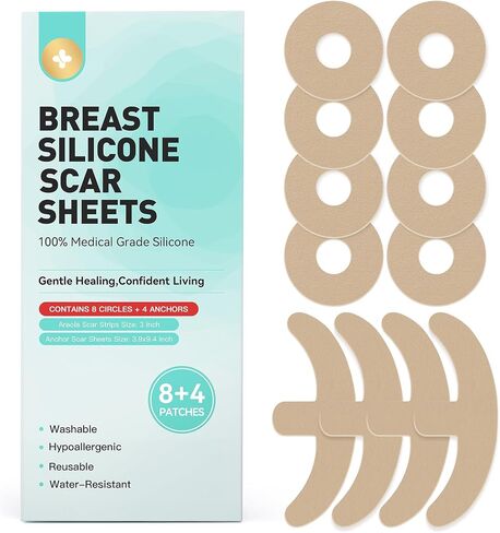 Breast Silicone Scar Sheets – 8 Areola Circles + 4 Anchor Patches | Medical Grade, Reusable & Waterproof Scar Tape for Breast Surgery, Implants, Lift, Reduction & Mastectomy Recovery in Saudi Arabia