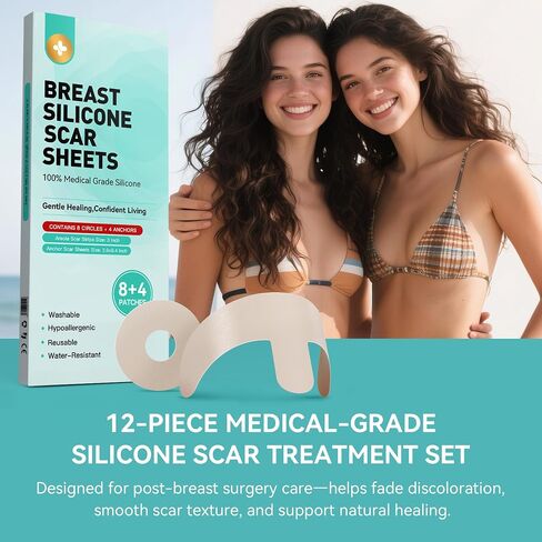 Breast Silicone Scar Sheets – 8 Areola Circles + 4 Anchor Patches | Medical Grade, Reusable & Waterproof Scar Tape for Breast Surgery, Implants, Lift, Reduction & Mastectomy Recovery in Saudi Arabia