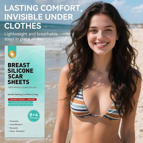 Breast Silicone Scar Sheets – 8 Areola Circles + 4 Anchor Patches | Medical Grade, Reusable & Waterproof Scar Tape for Breast Surgery, Implants, Lift, Reduction & Mastectomy Recovery in Saudi Arabia