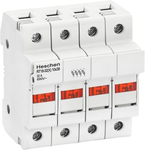 Cylindrical Fuse Holder Base RT18-32(X) 32A AC690V 4 Pole DIN Rail Mounting for RT18 RO15 10 x 38mm Fuse CE UL Listed in Saudi Arabia