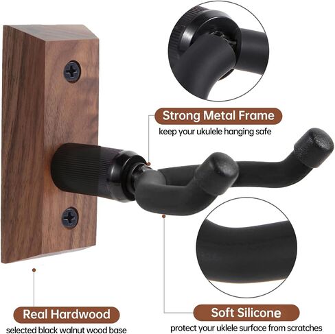 Ukulele Wall Mount Hanger, Black Walnut Hardwood Upgrade Ukulele Hanger Holder For Concert Pineapple Soprano Tenor Baritone Mandolin and Banjo, Ukulele Wall Hook For Home, Studio, Concert -Brown in Saudi Arabia