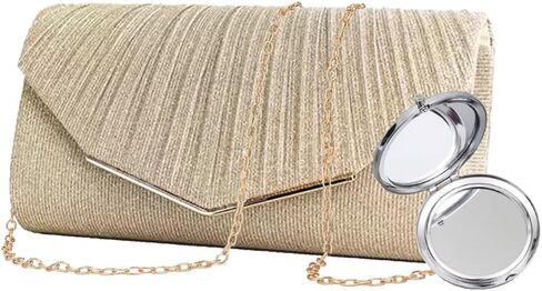 محفظة كلاتش مسائية للنساء مع حزام سلسلة قابل للتبديل ومرآة - حقيبة يد لحفلات الزفاف والحفلات الراقصة والحفلات in Kuwait