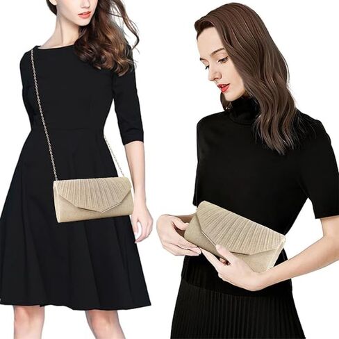 محفظة كلاتش مسائية للنساء مع حزام سلسلة قابل للتبديل ومرآة - حقيبة يد لحفلات الزفاف والحفلات الراقصة والحفلات in Kuwait