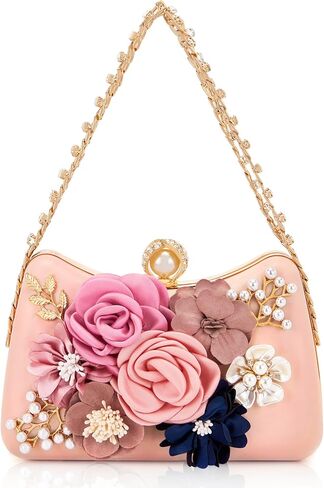 Milisente Clutch Purses For Women Unique Floral Pearl Evening Bag With Crystal Top Handle For Formal Wedding Dressy in Saudi Arabia