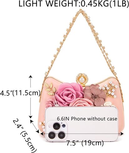 Milisente Clutch Purses For Women Unique Floral Pearl Evening Bag With Crystal Top Handle For Formal Wedding Dressy in Saudi Arabia