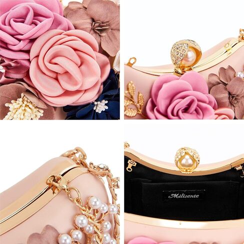 Milisente Clutch Purses For Women Unique Floral Pearl Evening Bag With Crystal Top Handle For Formal Wedding Dressy in Saudi Arabia