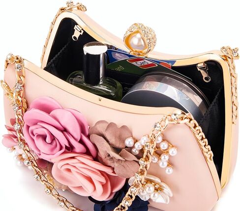 Milisente Clutch Purses For Women Unique Floral Pearl Evening Bag With Crystal Top Handle For Formal Wedding Dressy in Saudi Arabia