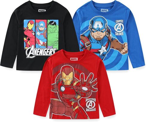 قميص Marvel Avengers Iron Man Captain America Hulk Boys بأكمام طويلة 3 قطع للأطفال الصغار والكبار in Saudi Arabia