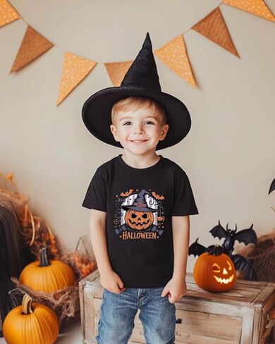 طفل هالوين قميص اليقطين قمصان الفتيان الفتيات هالوين تي شيرت للأطفال شبح ملابس قصيرة الأكمام القطن المحملة 2-8 سنوات in Kuwait