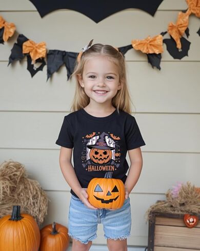 طفل هالوين قميص اليقطين قمصان الفتيان الفتيات هالوين تي شيرت للأطفال شبح ملابس قصيرة الأكمام القطن المحملة 2-8 سنوات in Kuwait