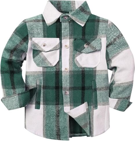 Cromoncent Boys Long Sleeve Flannel Plaid Shirt Button Down Thick Shirts in Saudi Arabia
