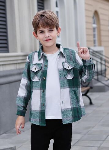 Cromoncent Boys Long Sleeve Flannel Plaid Shirt Button Down Thick Shirts in Saudi Arabia