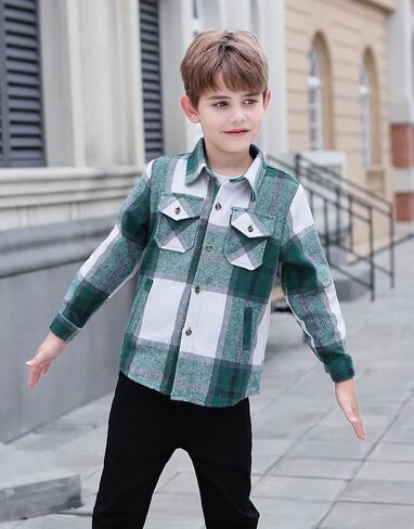 Cromoncent Boys Long Sleeve Flannel Plaid Shirt Button Down Thick Shirts in Saudi Arabia