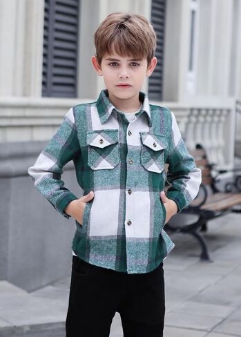 Cromoncent Boys Long Sleeve Flannel Plaid Shirt Button Down Thick Shirts in Saudi Arabia