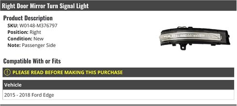 Right Passenger Side Door Mirror Turn Signal Light - Compatible with 2015-2018 Ford Edge in Saudi Arabia