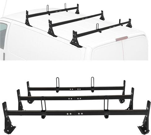 ECOTRIC 59in Roof Racks Compatible with 1996-Up Chevy Express 1500/2500/3500, 850 LBS Capacity, 3 bar roof Ladder Rack for Van Steel White in Saudi Arabia