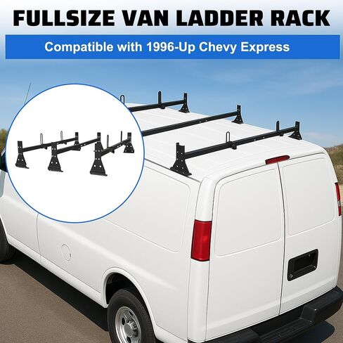ECOTRIC 59in Roof Racks Compatible with 1996-Up Chevy Express 1500/2500/3500, 850 LBS Capacity, 3 bar roof Ladder Rack for Van Steel White in Saudi Arabia