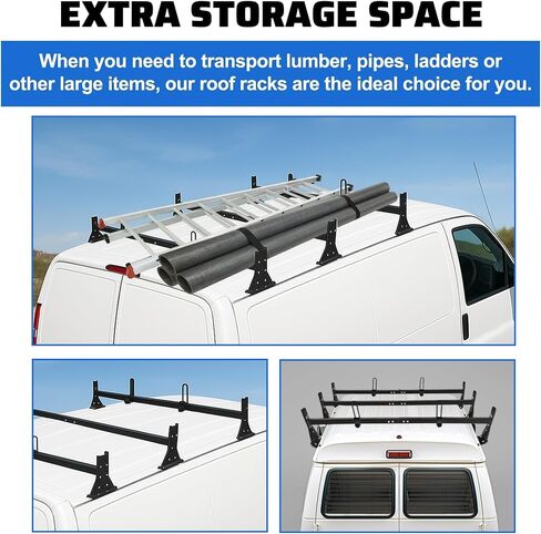 ECOTRIC 59in Roof Racks Compatible with 1996-Up Chevy Express 1500/2500/3500, 850 LBS Capacity, 3 bar roof Ladder Rack for Van Steel White in Saudi Arabia