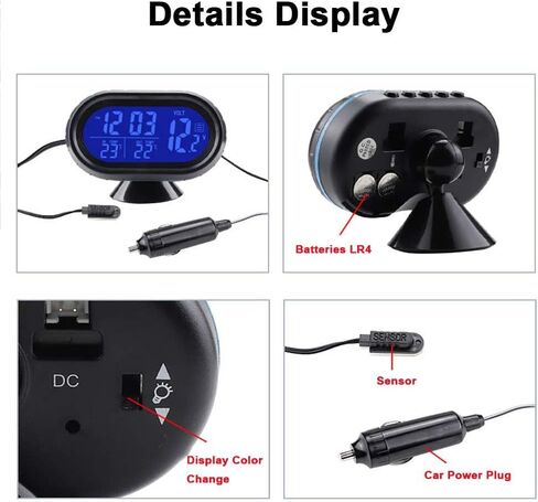 متعددة الوظائف السيارات السيارات LCD ساعة رقمية ميزان الحرارة مراقب الجهد ، سيارة ميزان الحرارة الرقمي الفولتميتر على مدار الساعة in Saudi Arabia