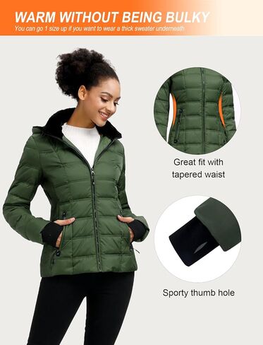 SLOW DOWN Women Down Puffer Jacket with Hood Hooded Winter Down Puffer Coat for Women with Faux-Fur Hood & Collar in Saudi Arabia