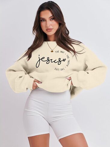 MOUSYA Jesus سويت شيرت نسائي كبير الحجم سترة مسيحية يسوع الطريق الحقيقة الحياة قميص ديني كم طويل in Kuwait