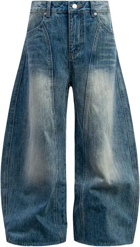 Aelfric Eden Baggy Barrel Jeans Wide Leg Denim Retro Washed Straight Leg Jeans Unisex Casual Y2k Streetwear Pants Trouser in Saudi Arabia