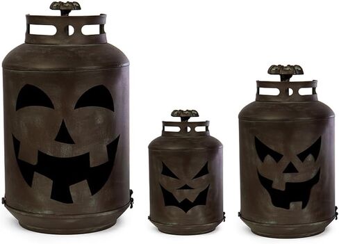 Patina Pumpkin Lantern (Set of 3) , Fall, Metal Jack O Lantern for Fall, Halloween, Home and Porch Decorations - Patina Lantern Propane Replica in Saudi Arabia