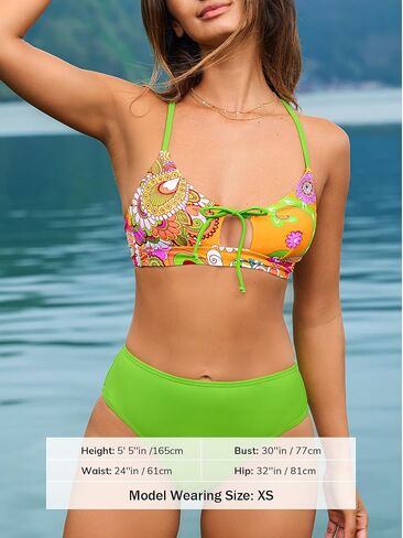 CUPSHE Women's Bikini Set Two Piece Swimsuit Scoop Neck Cutout Bow Tie Front Bathing Suit Crisscross Back Self Tie in Saudi Arabia