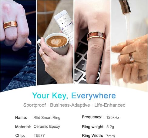Koa Wood Band Inlay RFID Smart Ring سيراميك إيبوكسي أسود أو مطلي بالذهب معرف T5577 / IC CUID (GEN2) رقاقة استنساخ قابلة لإعادة الكتابة 125 كيلو هرتز / 13.56 ميجا هرتز حلقة بطاقات المفاتيح للتحكم في الوصول in Kuwait