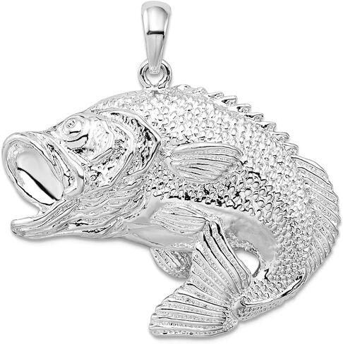 JewelryWeb 35mm 925 Sterling Silver Rhodium Plated Jumping Bass Animal Sealife Fish Pendant Necklace-Pendant for Women in Saudi Arabia