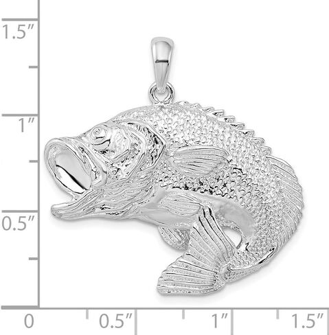 JewelryWeb 35mm 925 Sterling Silver Rhodium Plated Jumping Bass Animal Sealife Fish Pendant Necklace-Pendant for Women in Saudi Arabia