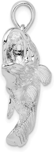 JewelryWeb 35mm 925 Sterling Silver Rhodium Plated Jumping Bass Animal Sealife Fish Pendant Necklace-Pendant for Women in Saudi Arabia