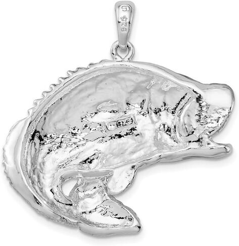 JewelryWeb 35mm 925 Sterling Silver Rhodium Plated Jumping Bass Animal Sealife Fish Pendant Necklace-Pendant for Women in Saudi Arabia
