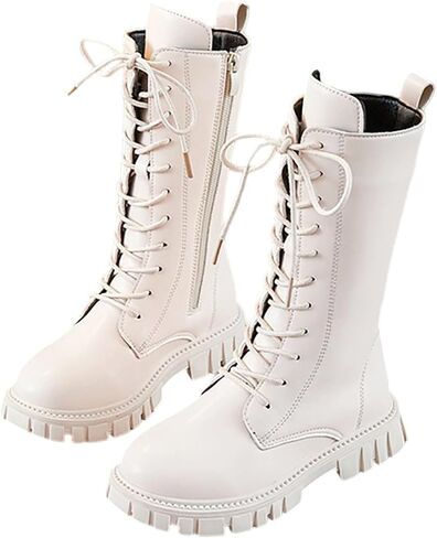 Girls Combat Boots Knee High Mid Calf Side Zipper Lace Up Classic Kids Winter Shoes Fall Fashion Teen Punk Goth Boot in Saudi Arabia